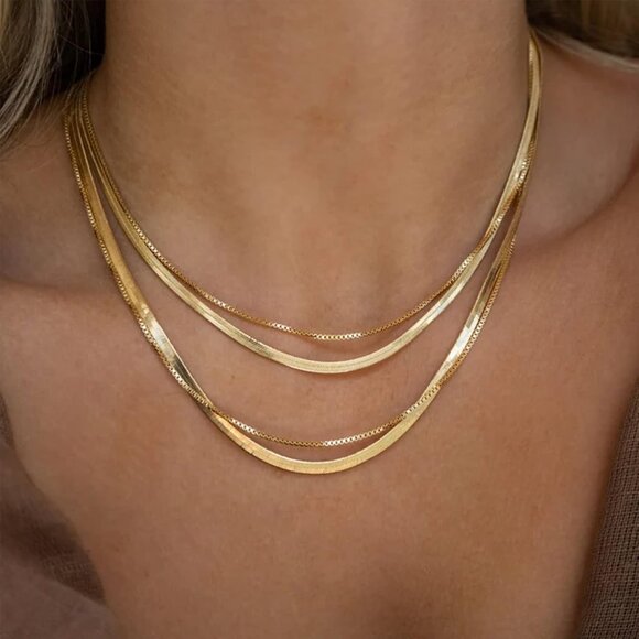 ⚡Snake Chain Herringbone Necklace For Women Gold Filled 14K Gold Silver Plated - Picture 5 of 7